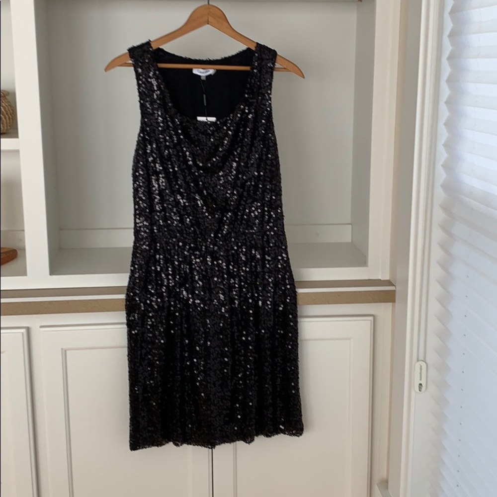 NWT Calvin Klein black sequin dress sz M